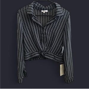 Monochrome Chain Print Button-Down crop top